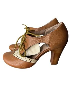 MIZ MOOZ Leather Joyce Shootie Oxford Block Heel Lace Up Tan Cream Size 7